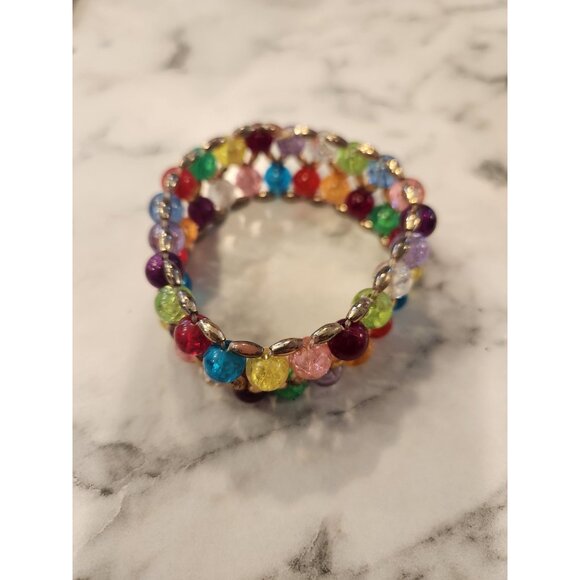 Colorful Multicolored Crystal Beaded Stretch Bracelet - Picture 2 of 4